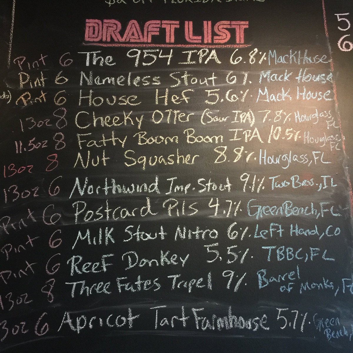 lots of Florida beers on tonight!
featuring our own 954 IPA and <a href="/hourglassbrew/">Hourglass Brewing</a> <a href="/TBBCo/">Tampa Bay Brewing Co</a> <a href="/BarrelofMonks/">Barrel of Monks</a> <a href="/GreenBenchBrew/">Green Bench</a> #954 #drinklocal #tgiMH