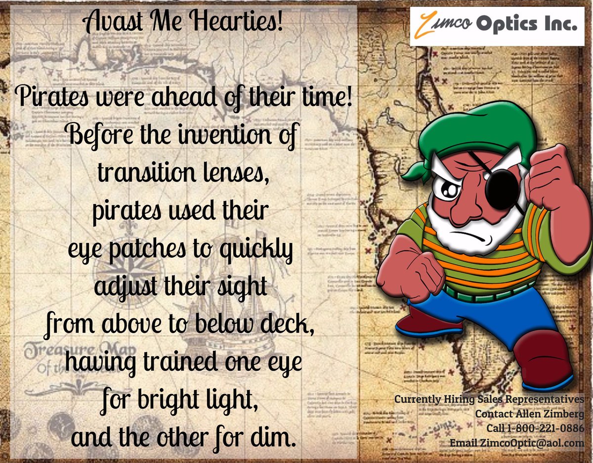 ZimcoOptics's tweet photo. A day late but #betterlatethannever #PiratesLife #DidYouKnow #TheMoreYouKnow @OptometryWeb @feaind @Eyecessorize #HappyFriday #TGIF! https://t.co/cFAM6qsp1x