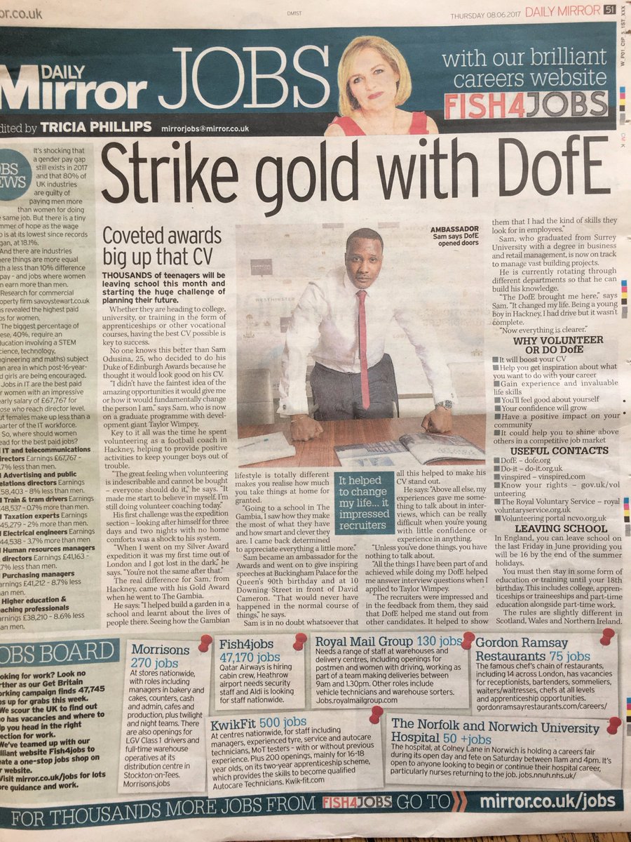 DofE's tweet photo. Great @DailyMirror article yesterday showing how doing #DofE can help boost young people's CVs and gain experience &amp; invaluable life skills. https://t.co/UXTjXtXVfP