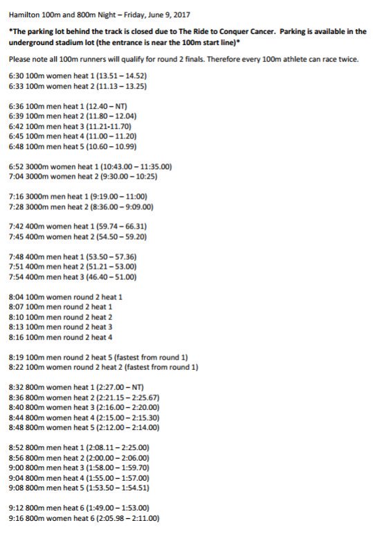 Schedule for 100m &amp; 800m Night! Kicking off what is sure to be a fast weekend of racing! Good luck to all the athletes @LondonDistance