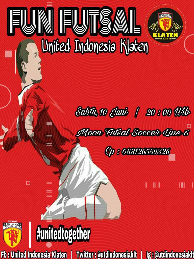 -FUN FUTSAL- 
Sabtu, 10 Juni 2017
20.00 WIB s/d Selesai 
Moon Soccer Ln 5
Terbuka Utk Fans #MUFC #UnitedTogether