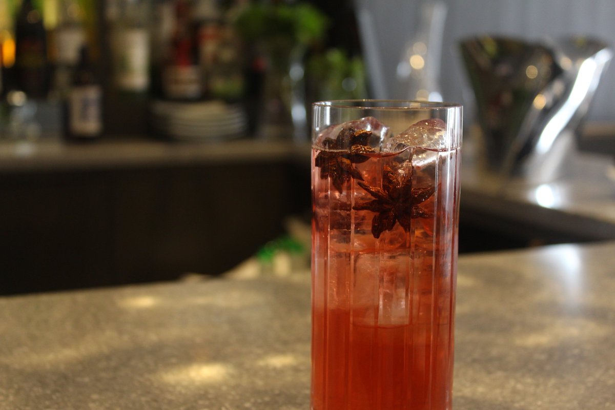 LotusLDN's tweet photo. This is the Aguada: vodka, peach schnapps, betal leaf liqueur, cranberry  juice and star anise blended to perfection - only found here. https://t.co/2m0EkoES69