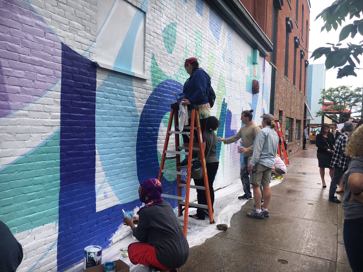 A new mural is being painted on Cherry Street! The message: "You are Loved". 💜💙💚 #BTV