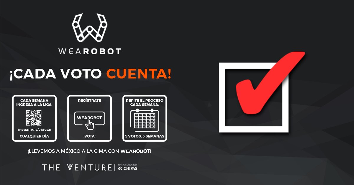 startupmexico's tweet photo. Es la última semana, votar por @WeaRobot_ en #ChivasVenture. ✔✔✔✔✔
¡Vota! --> https://t.co/TAD6QjLIEW https://t.co/1vOoTLdGGv