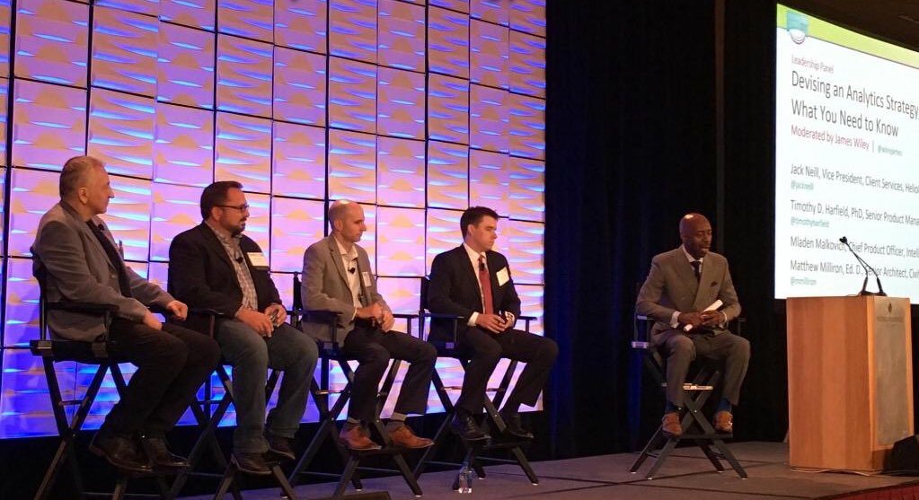 timothyharfield's tweet photo. Honor to share the stage with Mladen Malkovich, @mmilliron, @jackneill, & @wileyjames at #EVSummit17. Bright future for #HigherEd #Analytics https://t.co/OFshAMjL2m
