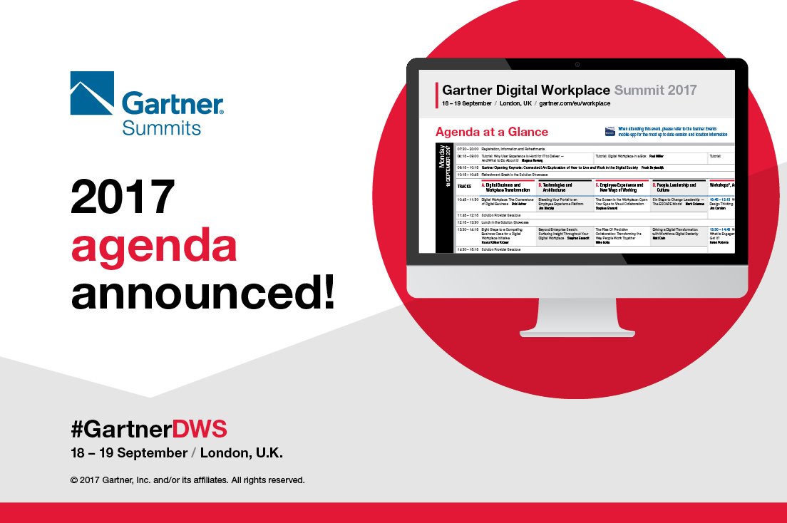 Check out the full agenda for Gartner Digital Workplace Summit and join me 18-19 September gtnr.it/2rY6khi