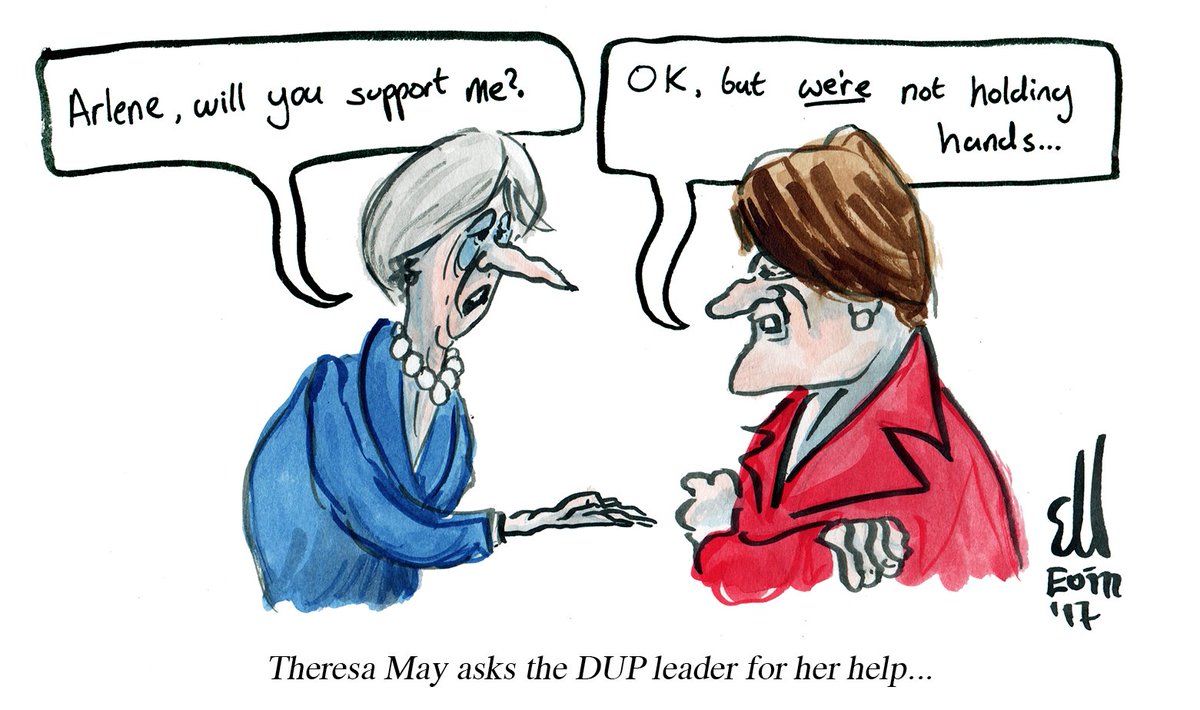 Eoin Kelleher on Twitter: "Theresa May asks Arlene Foster for her help...  #ElectionResults #DUP #DUPCoalition #hungparliament #handholding #Cartoon…  https://t.co/H3j32EPCOu"