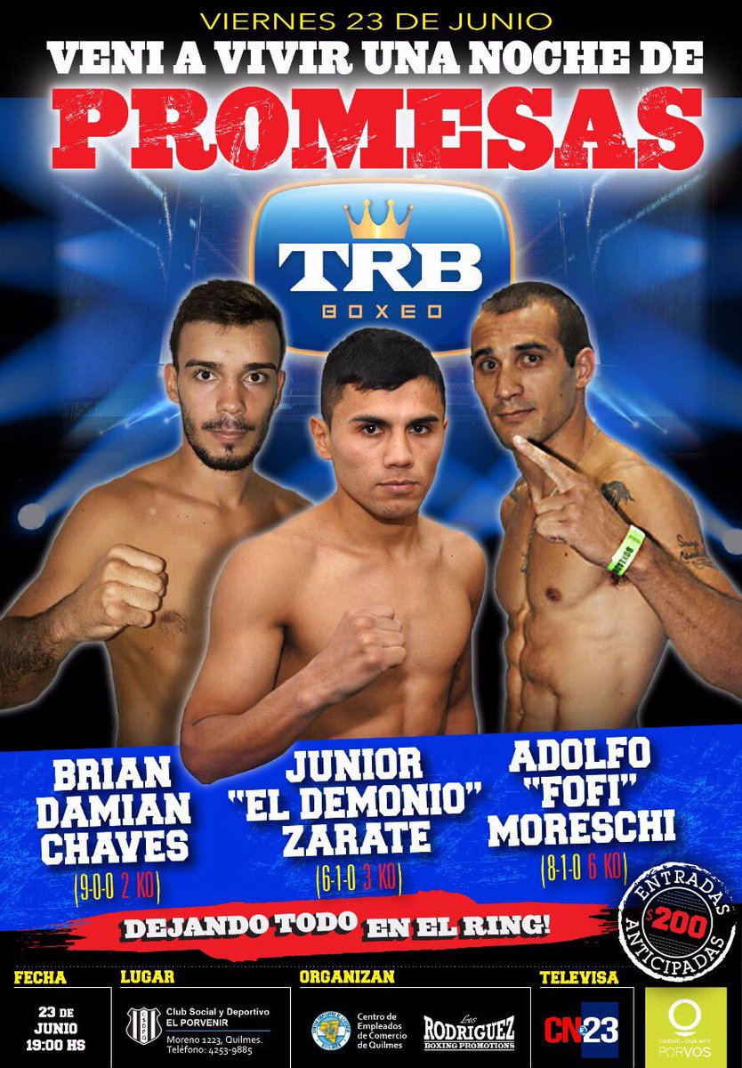 therodriguezbox's tweet image. Noche de promesas...y de muy buen espectáculo! Viernes 23 de junio 19Hs. Transmite @CN23 Desde 22Hs. #trbboxeo #therodriguezboxingpromotions