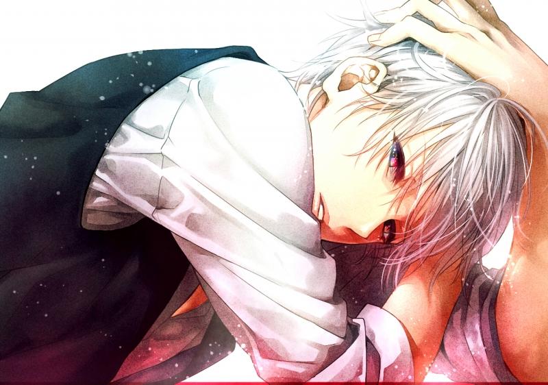 Hot anime guy with white hair