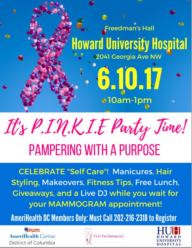 HowardU's tweet photo. 2morrow: Head to #HowardHospital 10am-1pm for free manicures, hair styling & free lunch while you wait for your mammogram! Call 202-216-2318 https://t.co/e4Csnfchi3