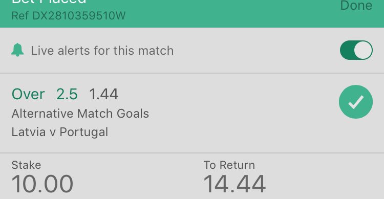 TipsterCharlie's tweet photo. £10/£100 Inplay Challenge with @fulchyfootytips 

Portugal Game 

Over 2.5 match goals 

£10 > £14.44

LIKE if you are with us❤️ https://t.co/cxK01msjmi