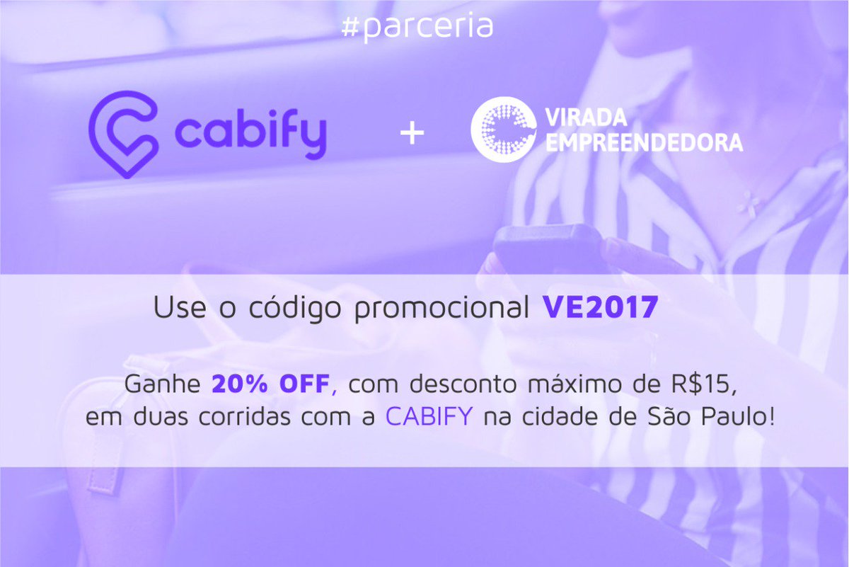 Cliente @cabifybrasil tem 20% OFF com máximo de R$15 em duas corridas para ir e voltar da Virada Empreendedora! viradaempreendedora.com.br