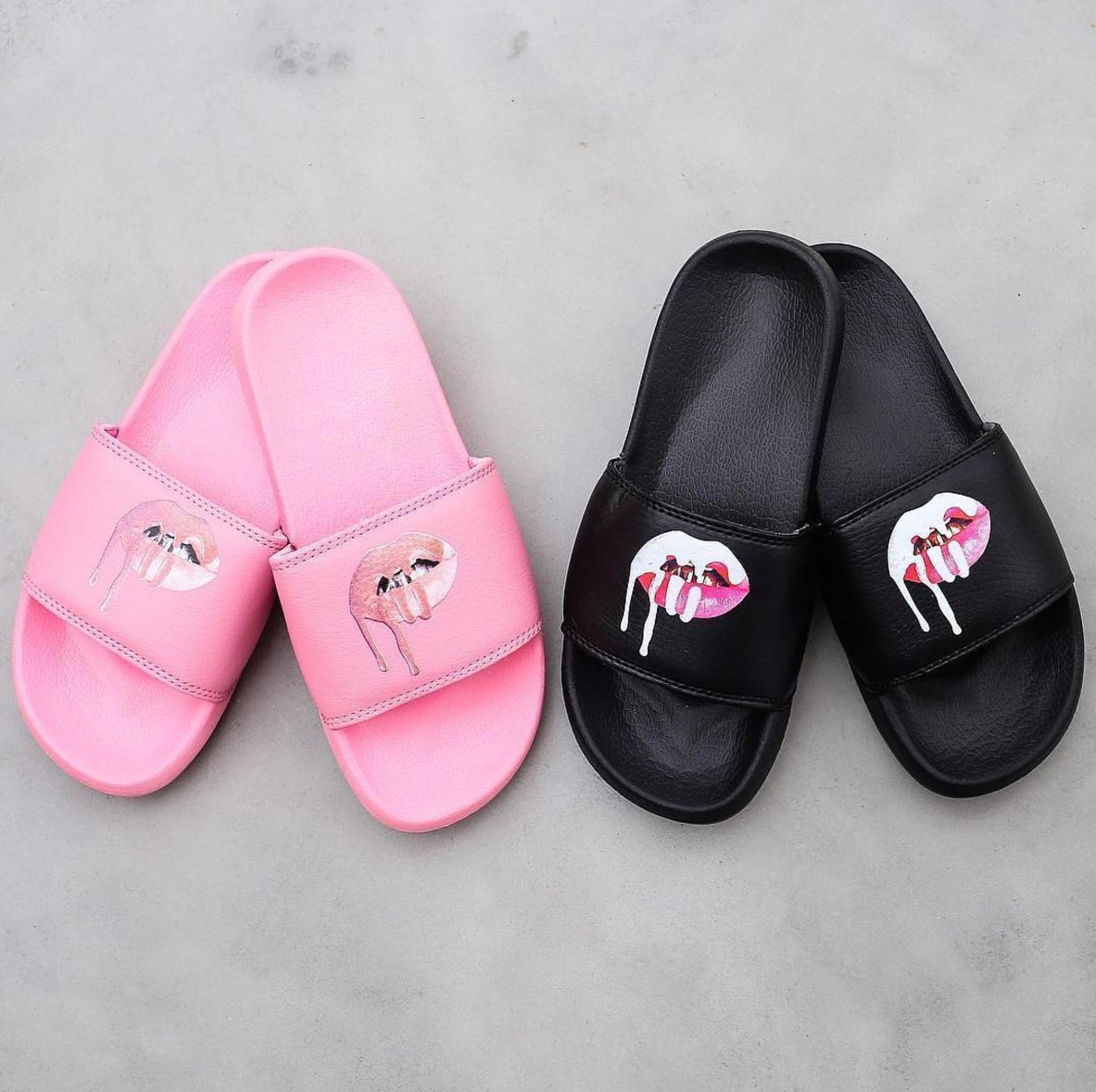 KrisJenner's tweet photo. How cute are these slides from @thekylieshop? Available now at https://t.co/7vz6GSG7i1 https://t.co/qWZiyhHFbW
