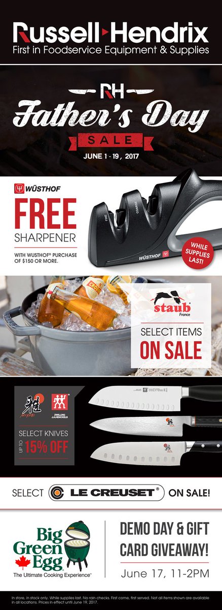 RHFoodEquip's tweet image. Get ready for #FathersDay w/ the following promotions: Select @ZWILLING_CA, Staub, Ballarini &amp;amp; @LeCreusetCanada on sale! + Bonus @Wusthof ..