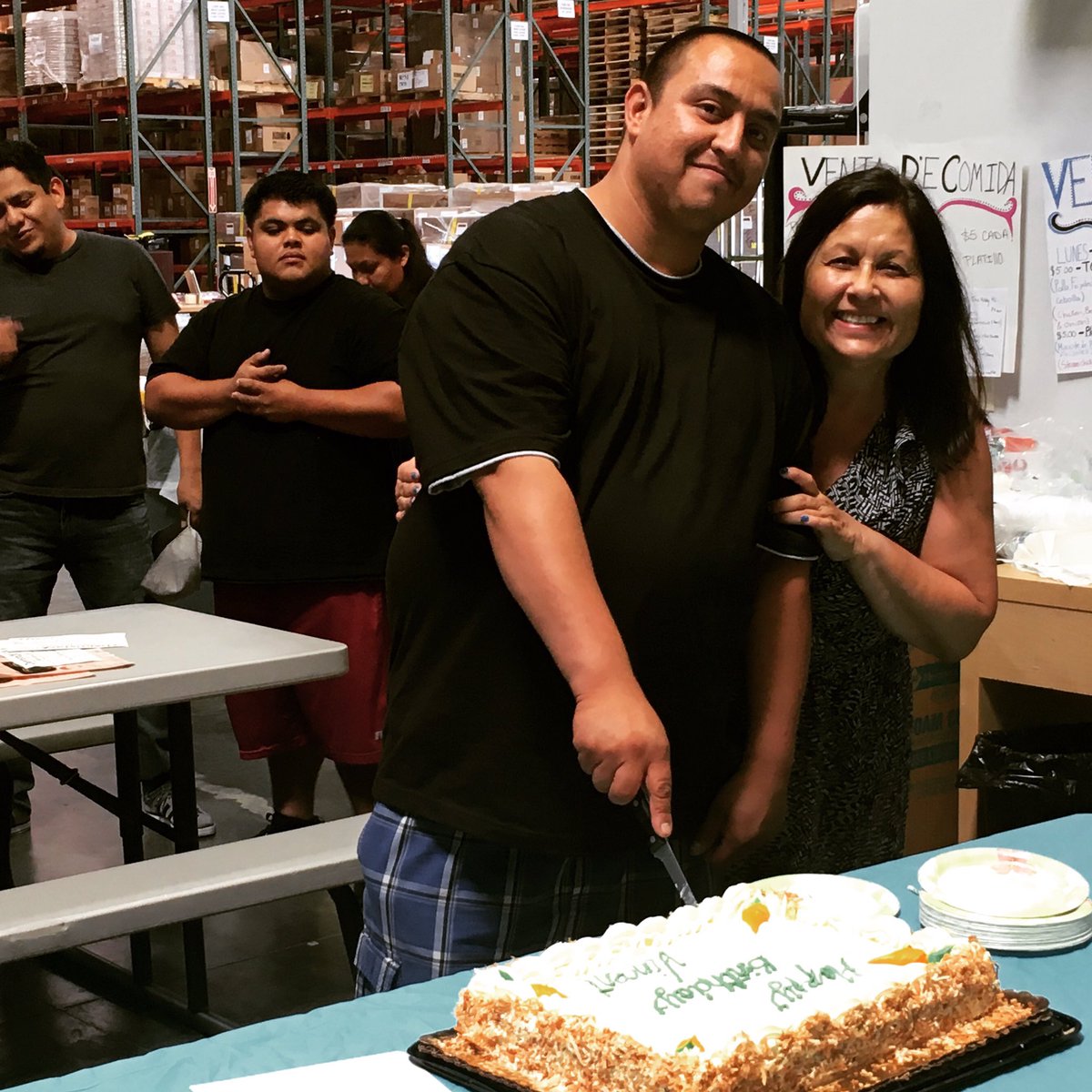 Vincent's birthday! V packs your Rubbabu shipments, and that's Kathleen :) Who knew smart and final had such delicious carrot cake?