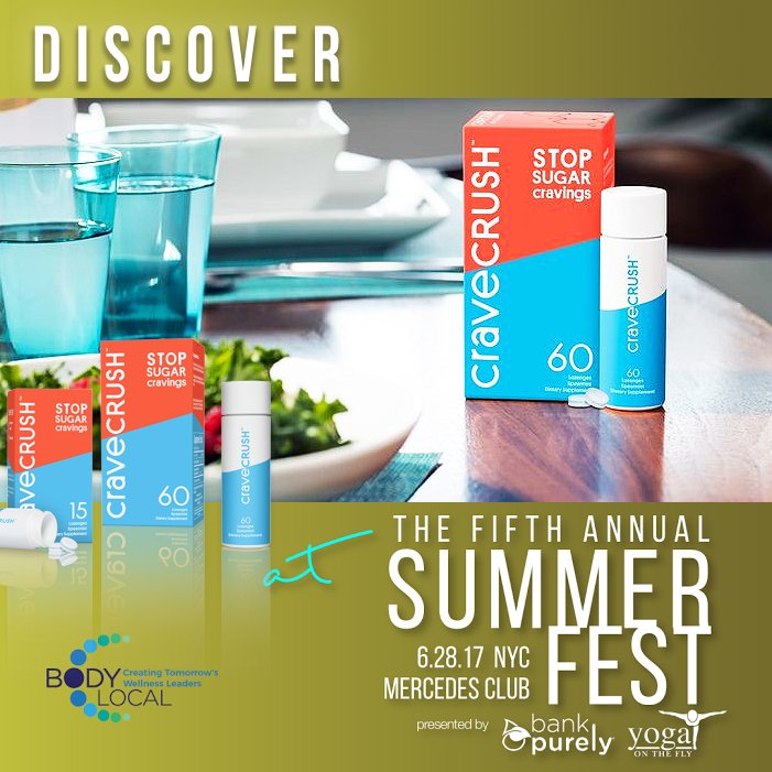bodylocal's tweet photo. Mid-day slump? Cut #sugar w/ CraveCrush! More healthy choices to discover at #SummerFest2017 #NYC, The #wellness event of the #summer https://t.co/RYzXorKn0u