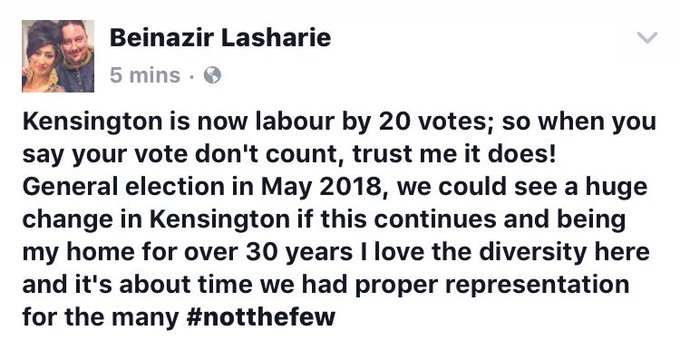 My Tory hubby is not pleases but WOW! Well done Constituents of this borough! #labour #kensingtonandchelsea<a href="/tag/labour"class="tags"><span>#labour</span></a><a href="/tag/kensingtonandchelsea"class="tags"><span>#kensingtonandchelsea</span></a>