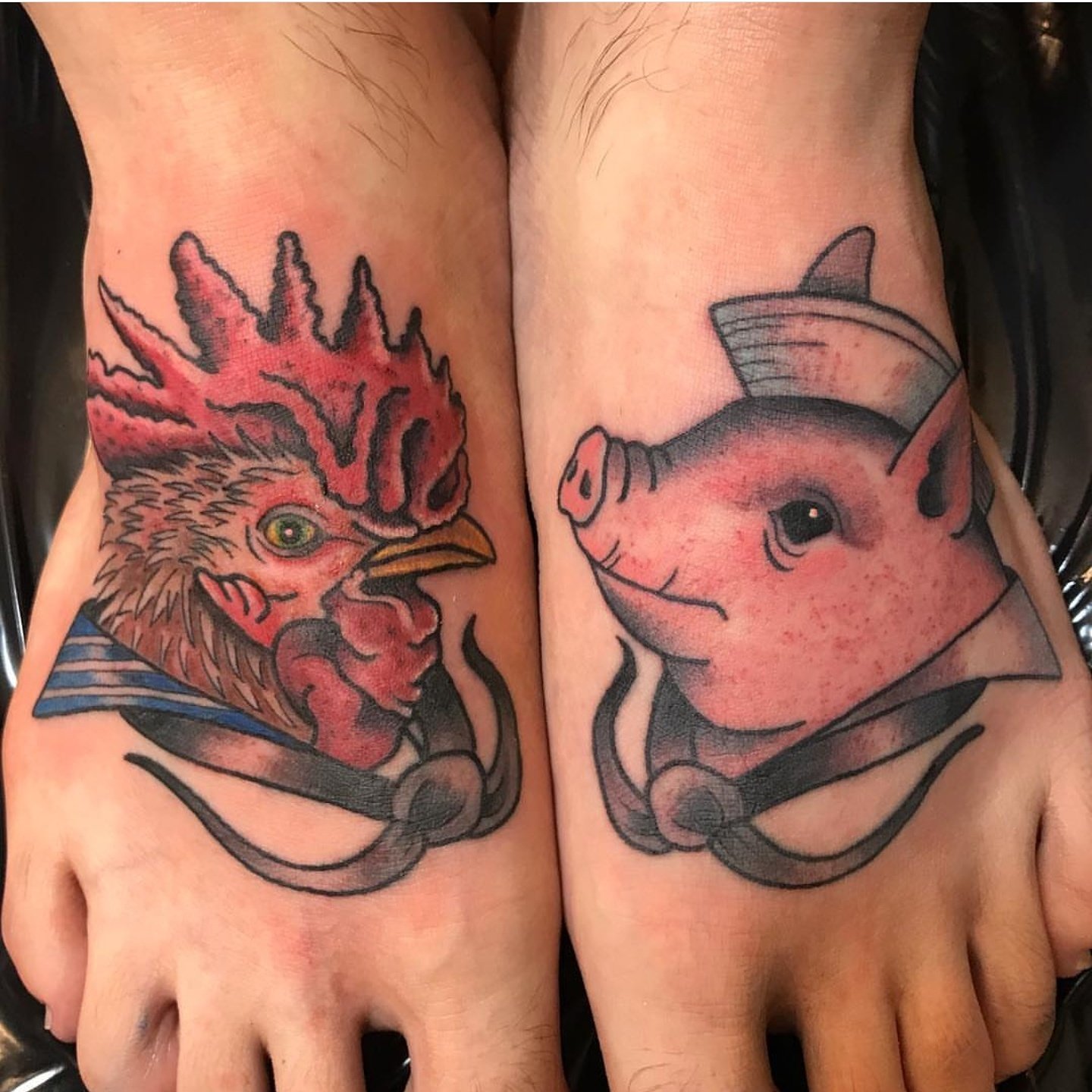 Faithful Tattoo  Pig and Rooster tattoos on the feet of  Facebook