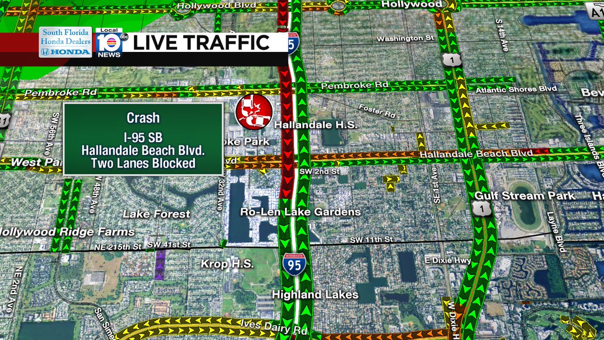CRASH: I-95 SB & Hallandale Beach Blvd. Two lanes are blocked. Expect delays. #TRAFFIC https://t.co/xZMQV9SI6R