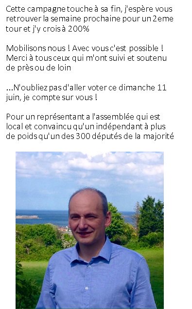 stanguerin's tweet photo. merci au #cotentin et avant le deuxième tour des #legistatives2017 un dernier message aux électeurs de la #circo5004 https://t.co/xwm6CuEl4d