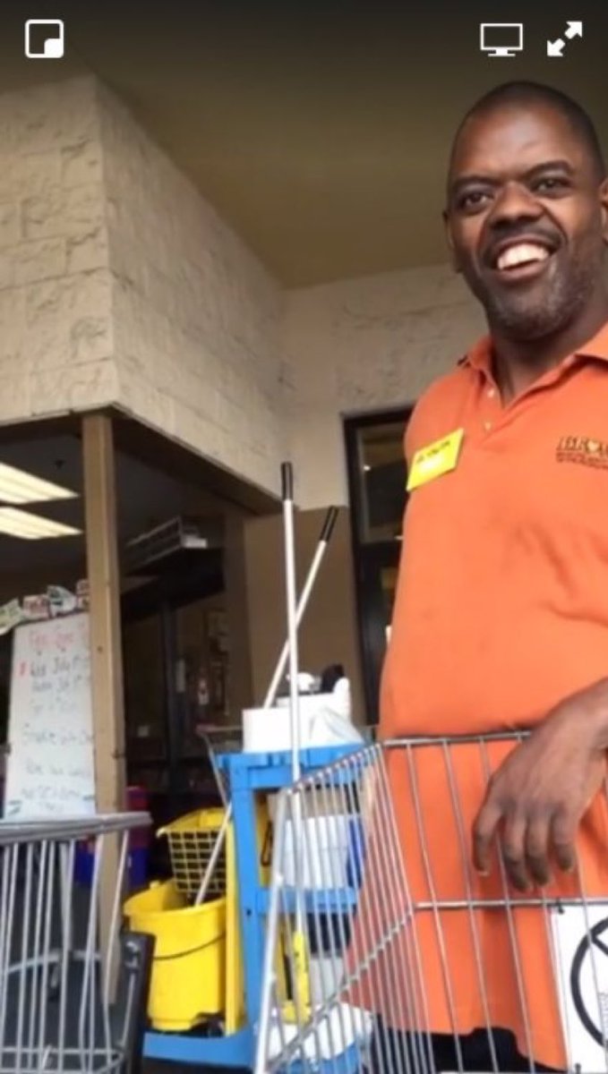 WorIdStarComedy's tweet photo. the man attacked recently, Mark Smith, is back at work and still smiling 🙌 https://t.co/2Z6QyInLRv