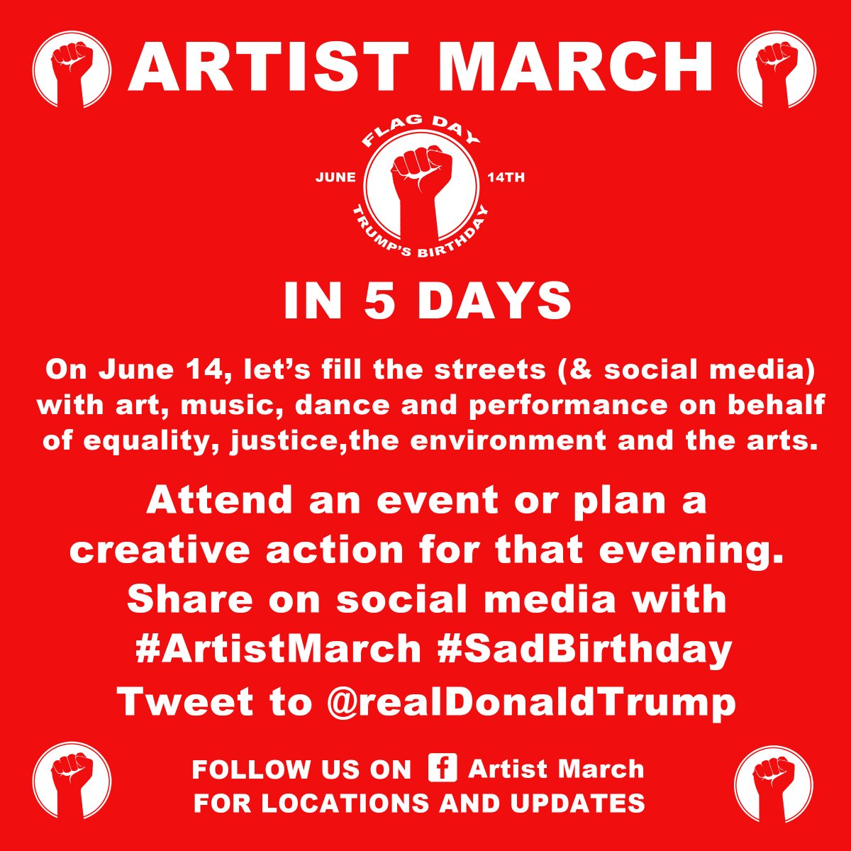 artistmarch's tweet photo. @artistmarch June 14 Flag Day + Trump's Birthday #resist #artist #artactivism #miami #maralago #ftmyers #boston #wichita #nyc #sanfrancisco https://t.co/AhNwXyzdic