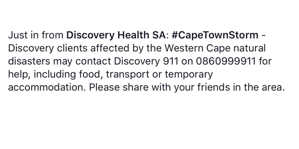 MediwellGroup's tweet photo. #CapeTownStorm. This just in from @Discovery_SA https://t.co/Q4Gznftba5