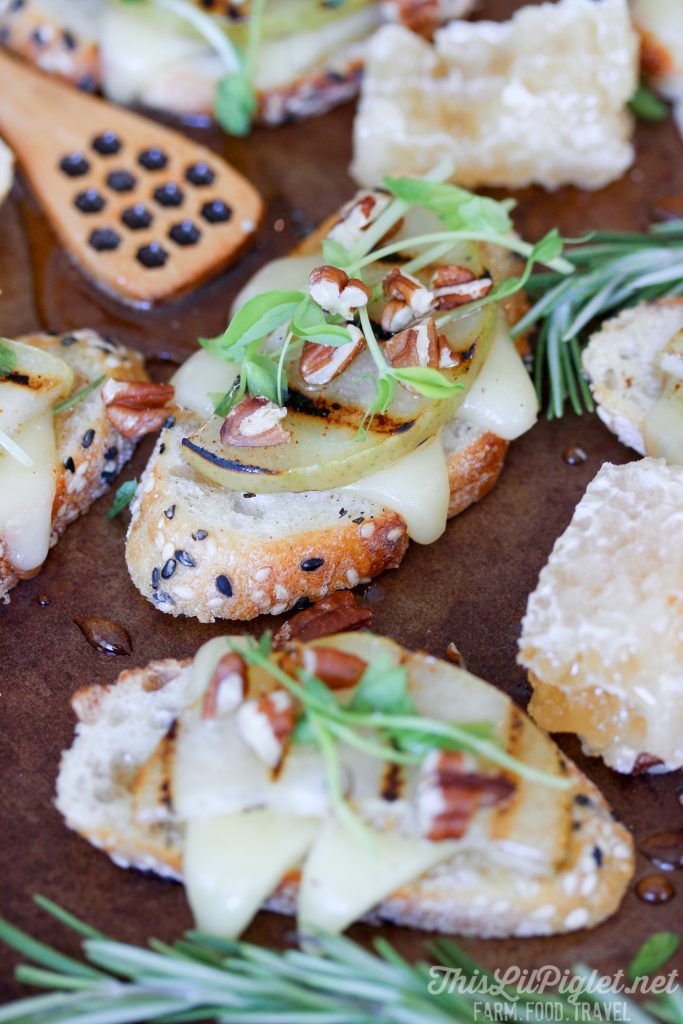 Grilled Pear Crostini with Cheese and Honey Pecan Drizzle buff.ly/2t40FUe AD #recipe