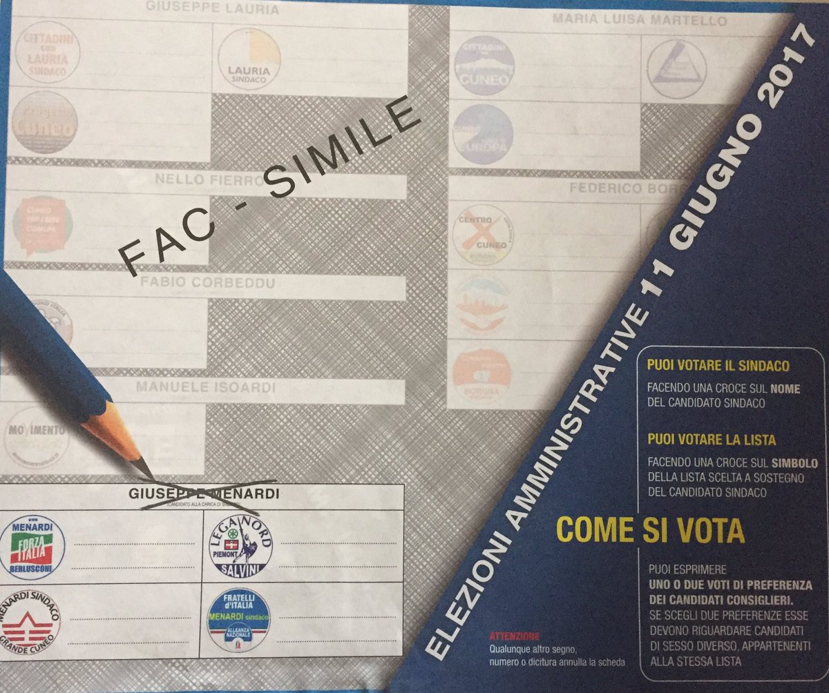 BeppeMenardi's tweet photo. Ecco le indicazione di voto per #11giugno  #MenardiSindaco #Cuneo https://t.co/4bj5ZMOsBP