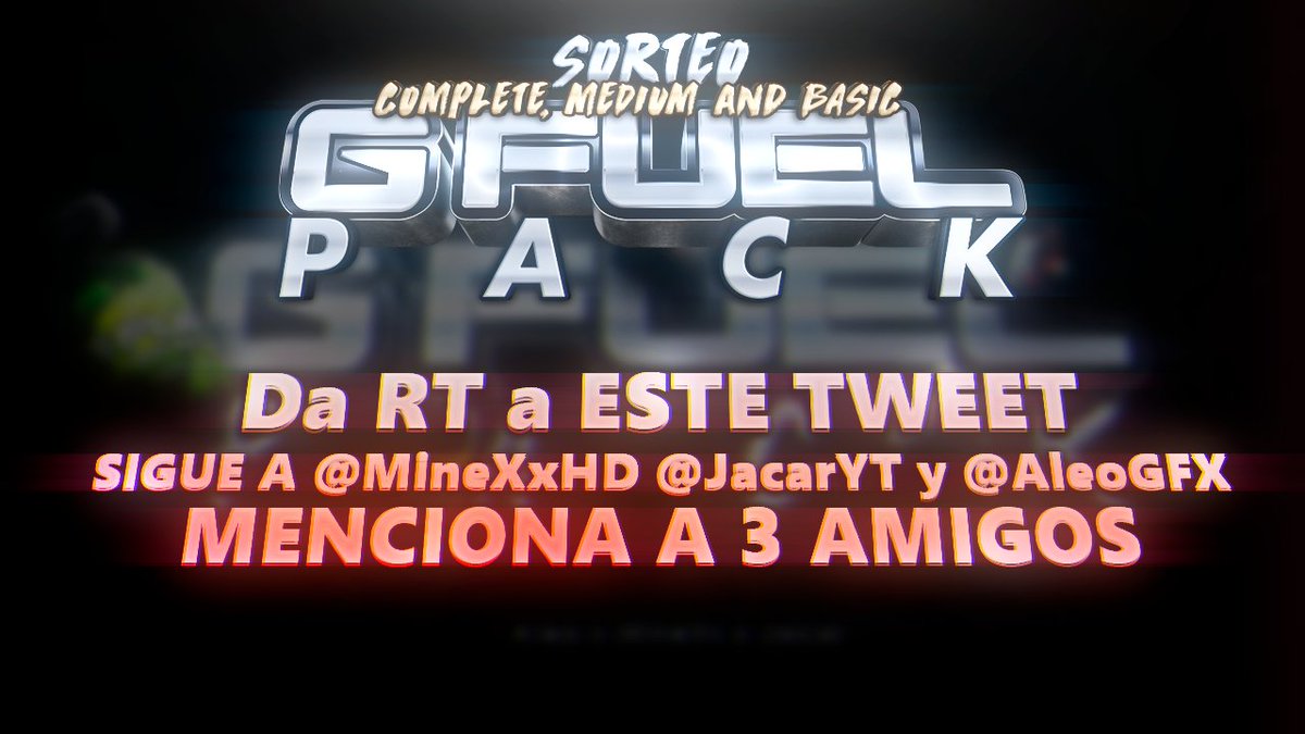🍃 SORTEO DE LOS 3 PACKS de #GFUELModelPack 🍃 
REQUISITOS:
RT a ESTE Tweet
Seguir a @MineXxHD <a href="/JacarYT/">Jacar!</a> <a href="/AleoGFX/">Aleo.</a>
MENCIONA a 3 AMIGOS
Suerte☺️