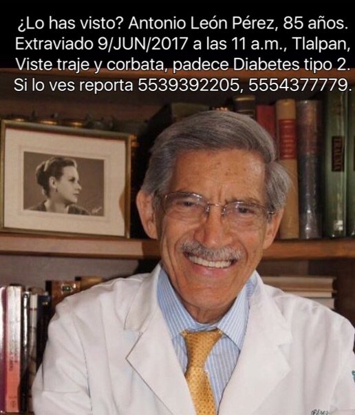 Se activa #AlertaPlateada para localizar a Don Antonio. ¿Lo has visto? Por favor abre la foto y dona un RT. #Tlalpan #CiudaddeMéxico
