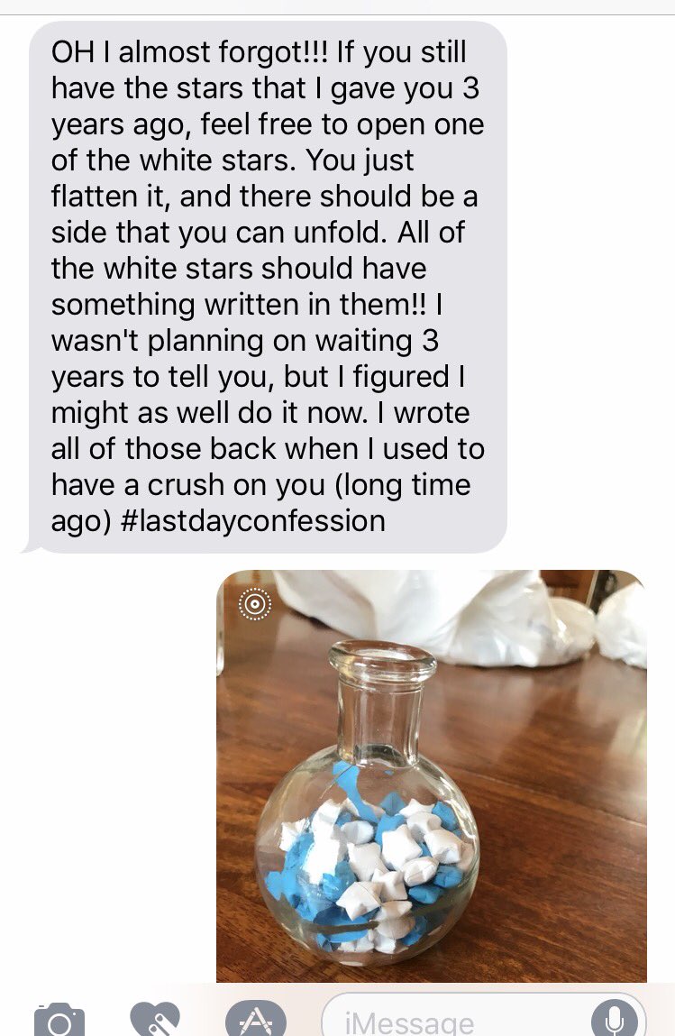 BreCarpenter65's tweet photo. Someone handed me this cute lil jar in 9th grade....3 years later, I find out it's more than just oragami stars inside! So cute! Made my day https://t.co/YpnV69zXkk