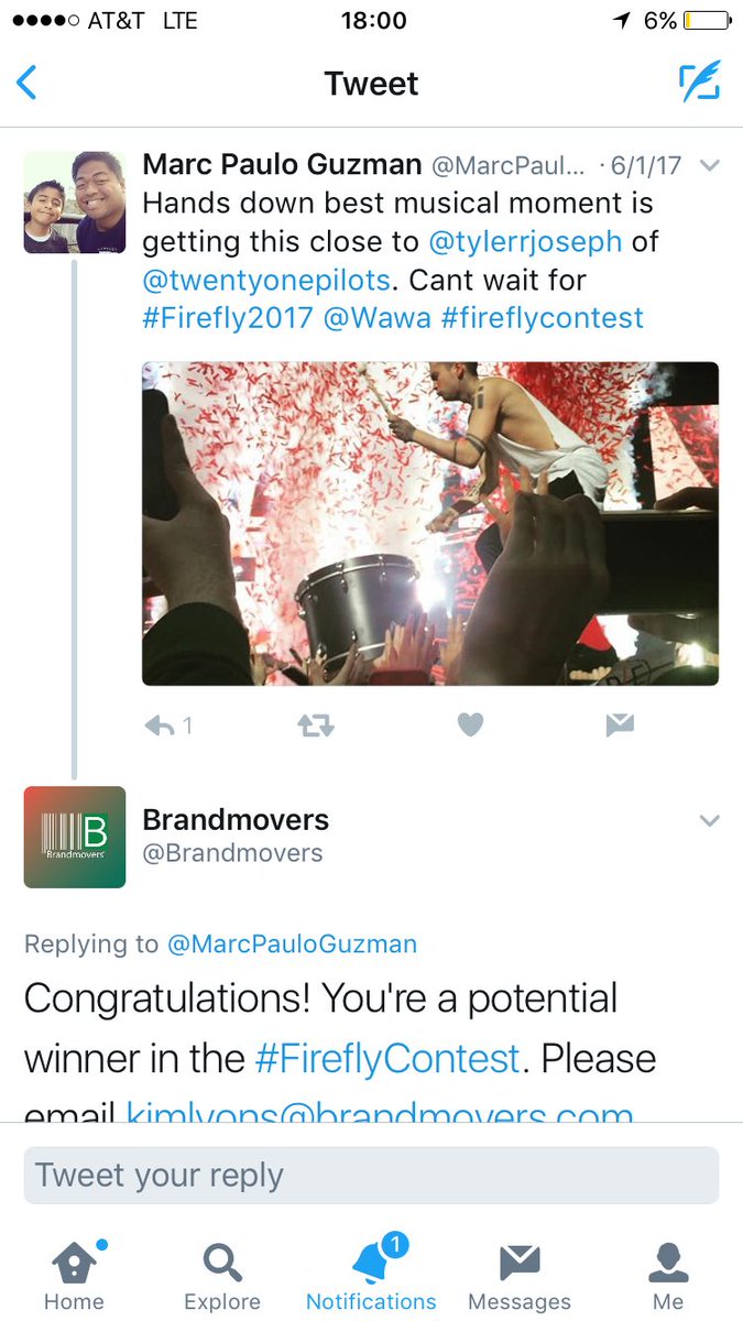 MarcPauloGuzman's tweet photo. When my photo of @twentyonepilots wins the @Wawa #fireflycontest & I get VIP Passes, glamping, & gift cards to @LiveAtFirefly! @brandmovers https://t.co/omHv5UCdBR