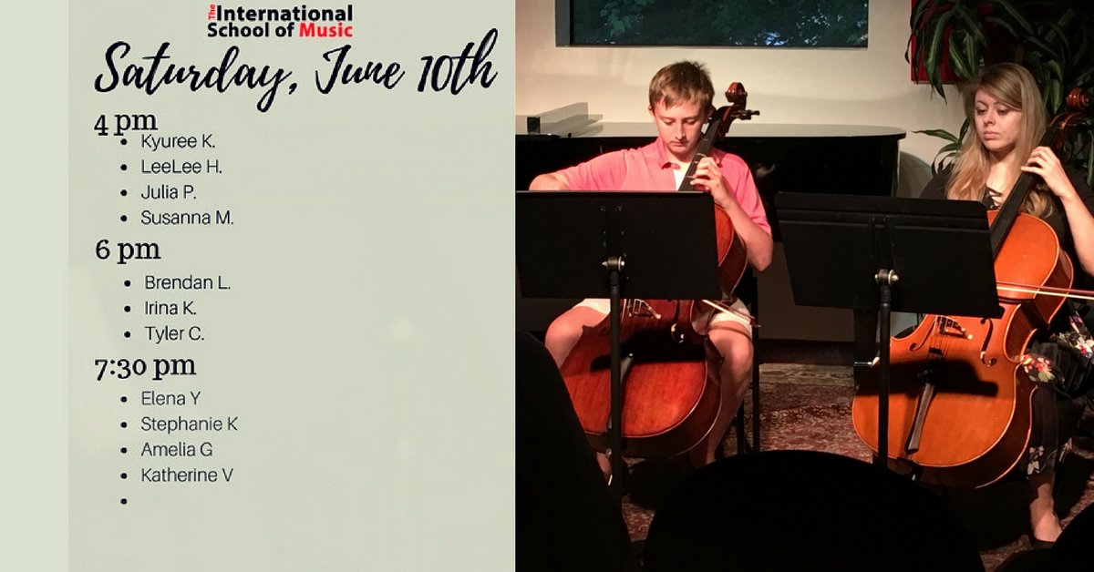 intlschoolmusic's tweet photo. Check out who's studio's will be playing tomorrow, Saturday 6/10!#ISMRecitals https://t.co/fez4uvY3A1