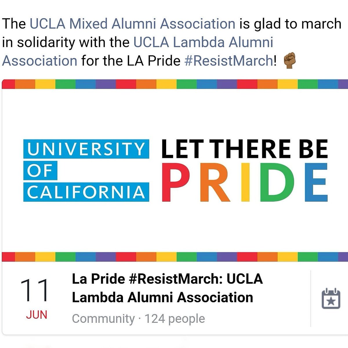 UclaMix's tweet photo. The UCLA Mixed Alumni Association is glad to march in solidarity with the UCLA Lambda Alumni. June 11 #ResistMarch https://t.co/Absi2jlq3n