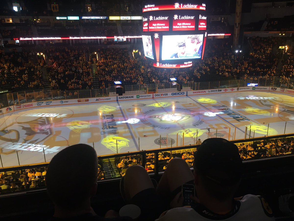 LindaLuHughes's tweet photo. This scene was incredible last night for the AWAY game! Hope I'm there for Sunday's win! Thank you, @TwiceDailyFresh #tdpreds @PredsNHL https://t.co/xAUHJLML9y