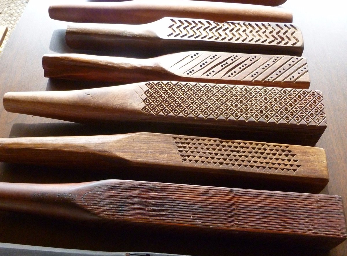 TheHammerMuseum's tweet photo. Hammer of the Week! Tapa Cloth Beater, a Hawaiian tool used to beat tree bark into a fabric. Its decorative shape creates the unique design. https://t.co/m0DVEDvDDI