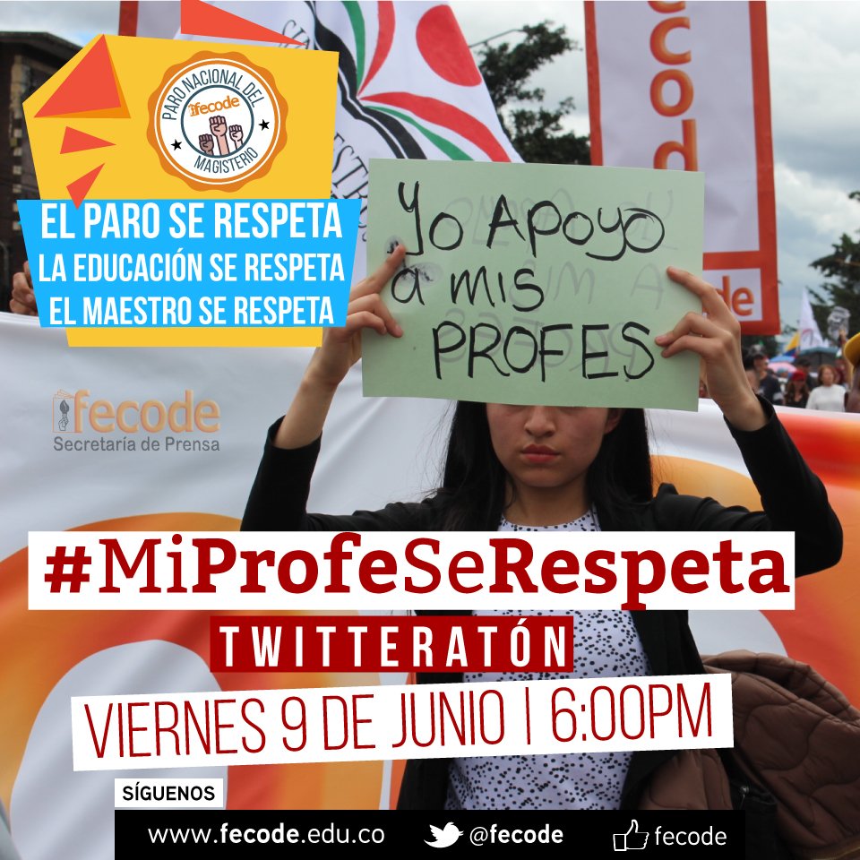 bmmfonseca's tweet photo. Todos a Twittear, en cada rincón de Colombia: maestros, estudiantes, padres #MiProfeSeRespeta https://t.co/GdgIu5ON80