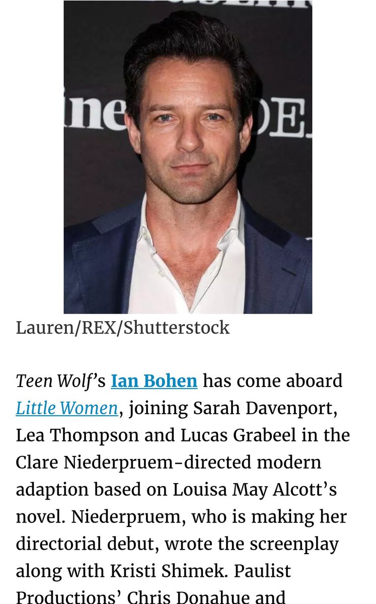 LittleWomenFilm's tweet photo. Thanks @DEADLINE for breaking the news that the dashing @IanBohen will play our Freddy!

#LittleWomenMovie #IanBohen #TeenWolf #utahfilm https://t.co/RGRbrbJcS3