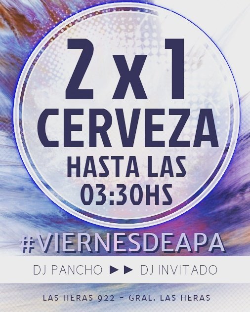 ApaPupaRestoBar's tweet photo. #VIERNESDEAPA VIERNES DE 2X1 EN CERVEZA HASTA LAS 03:30HS. TE LO VAS A PERDER?!! #APAESFIESTA #DJPANCHO # DJINVITADO #DALEQUEEXPLOTAAA https://t.co/g5fhfLoMzA