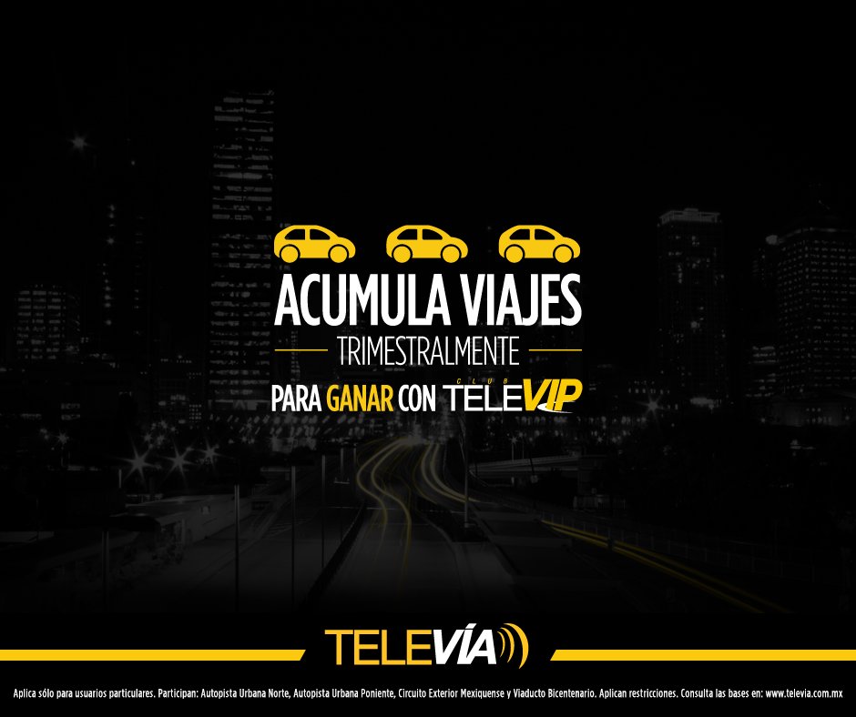 TagTeleVia's tweet photo. Únete al Club #TeleVIP, acumula viajes trimestralmente y gana, descubre cómo aquí: https://t.co/DgS03zxbB8 #TAGTeleVía https://t.co/0BM79iCf84