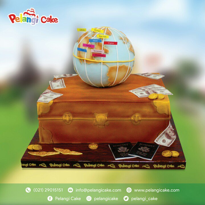 pelangi_cake's tweet photo. This luggage cake with globe would be great for anyone who loves traveling or someone who is going to go travel abroad! 🛩️🌍💼 #pelangicake https://t.co/y9KR7WrWum