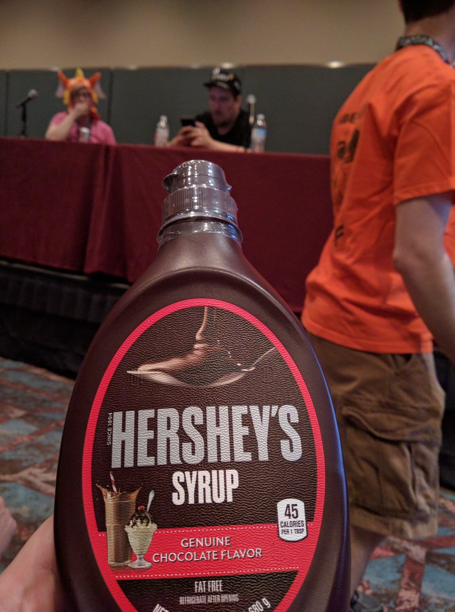 OpsHammond's tweet image. Our Chairman challenged @nerdfit to a chocolate syrup chugging contest and won. #chocochug