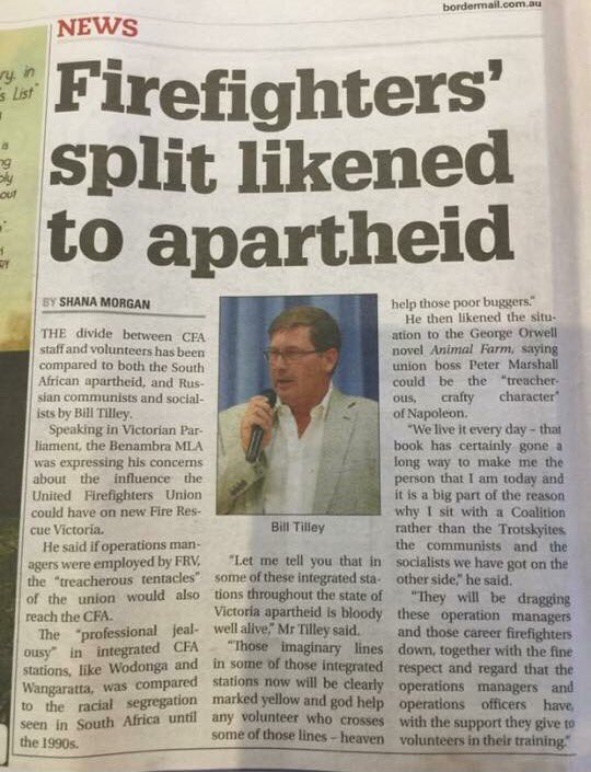MJ_25_'s tweet photo. WOW, we have been labelled union thugs, bullies, greedy, drunks, sexist and now aligned with the South African Apartheild.🤔
@VictorianLabor https://t.co/ecszRBa7tE
