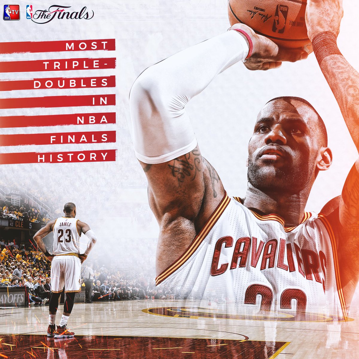NBATV's tweet image. LeBron James has passed Magic Johnson with the most triple-doubles in #NBAFinals history. (9)