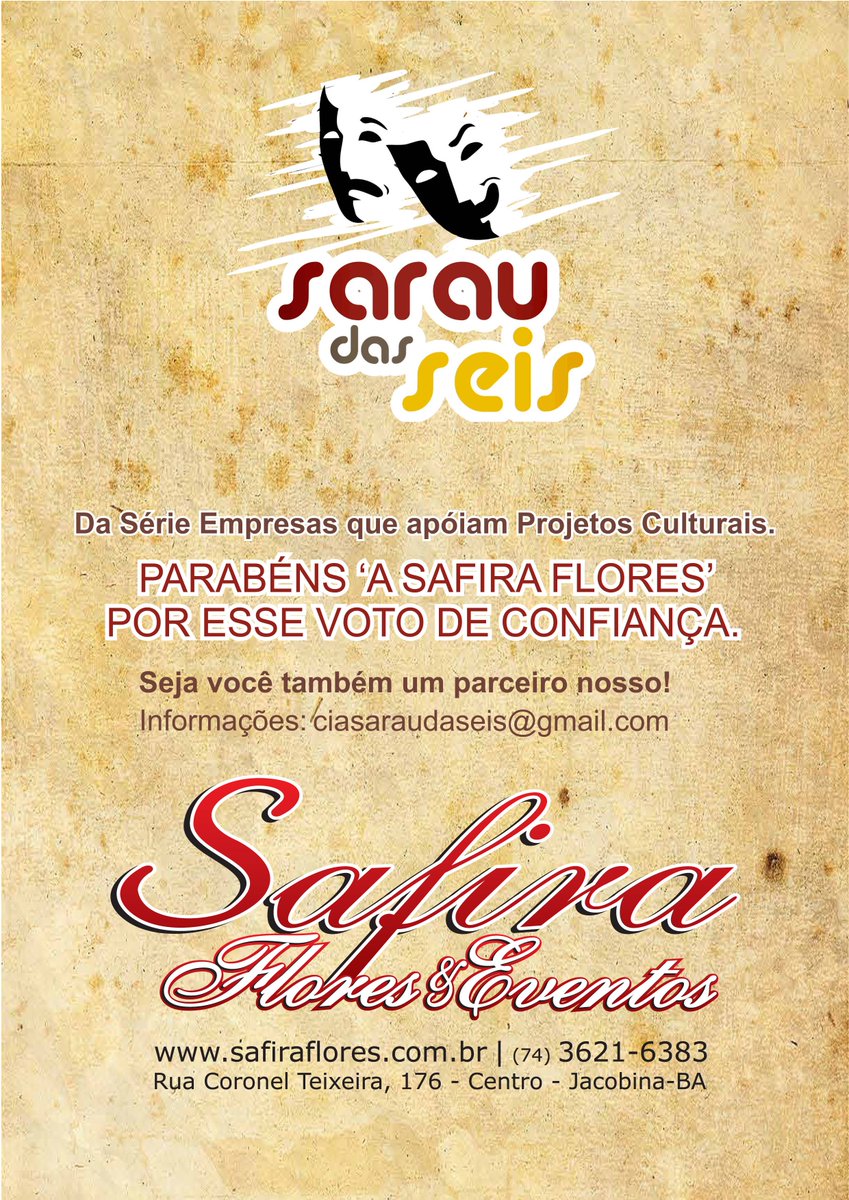 saraudasseis's tweet photo. #AOMAR em Jacobina-BA no mês de julho nos dia 08 e 09 e "Safira Flores e Eventos" ja fechou parceria com o Sarau Das Seis!!! https://t.co/A4cQHQGOtr