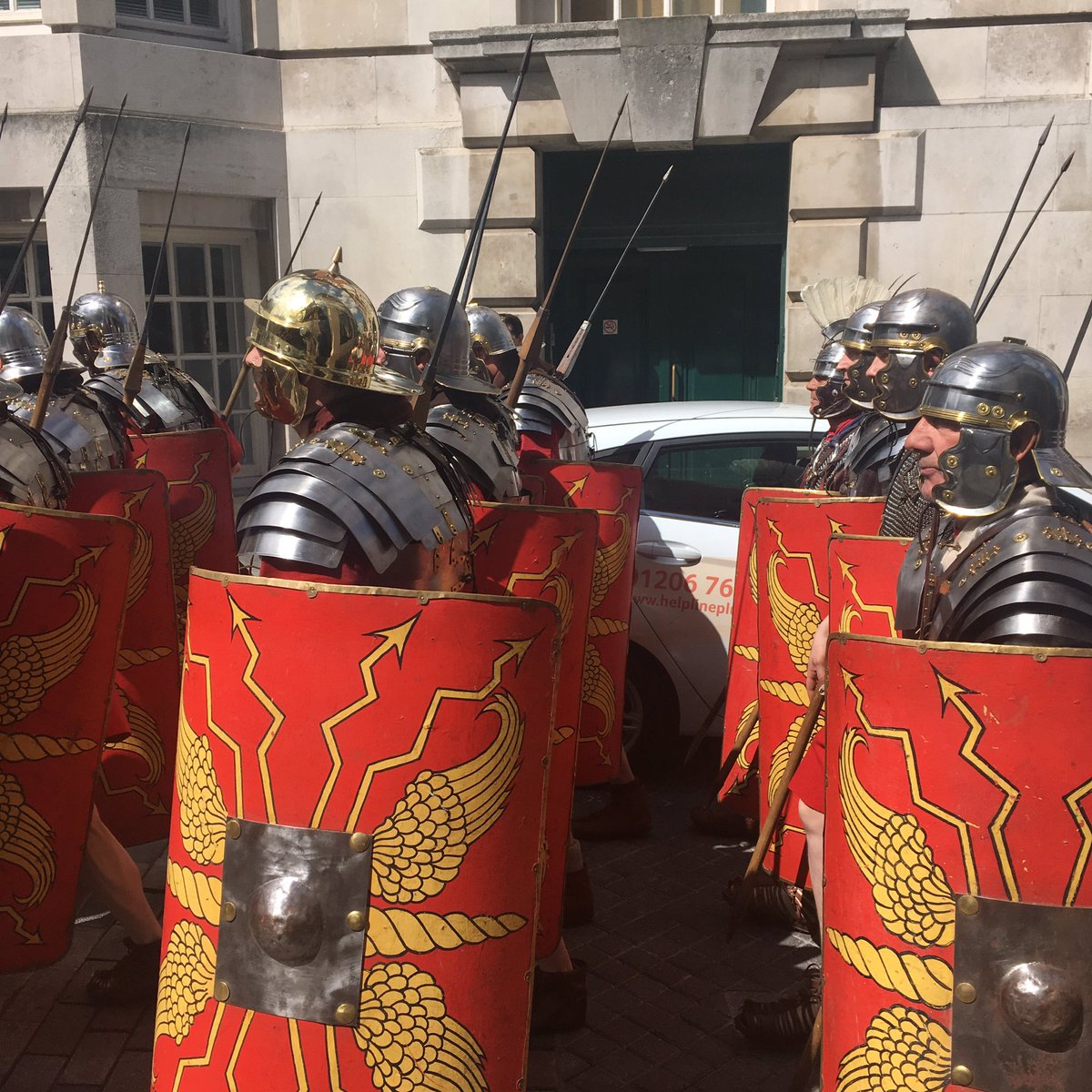 Romans in Colchester! The Ermine Street Guard are on their way to <a href="/CATRomanCircus/">RomanCircus</a> where they will be in residence all weekend.