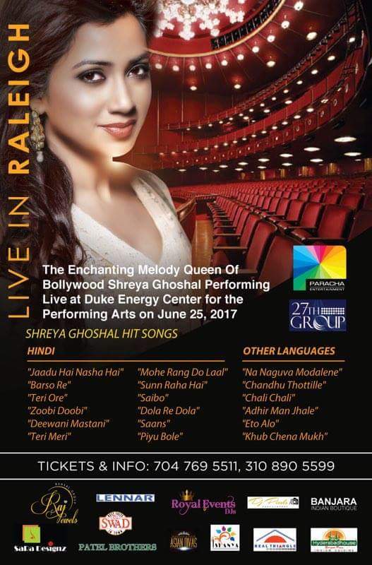 SonaSsg's tweet photo. *Great news*
#MelodyQueen @shreyaghoshal gonna rock the stage in Raleigh on #25June17๐
Book tickets here to c magic
https://t.co/qakfIIywn2 https://t.co/iOEzAwAgma