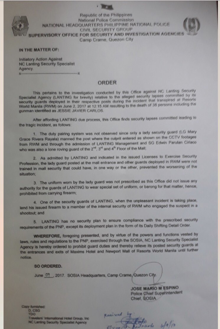 marizumali's tweet photo. PNP SOSIA orders NC Lanting to relieve its posted guards at Maxims Hotel &amp; Newport Mall when Resorts World incident occurred @gmanews https://t.co/Ezdy3xm8tS