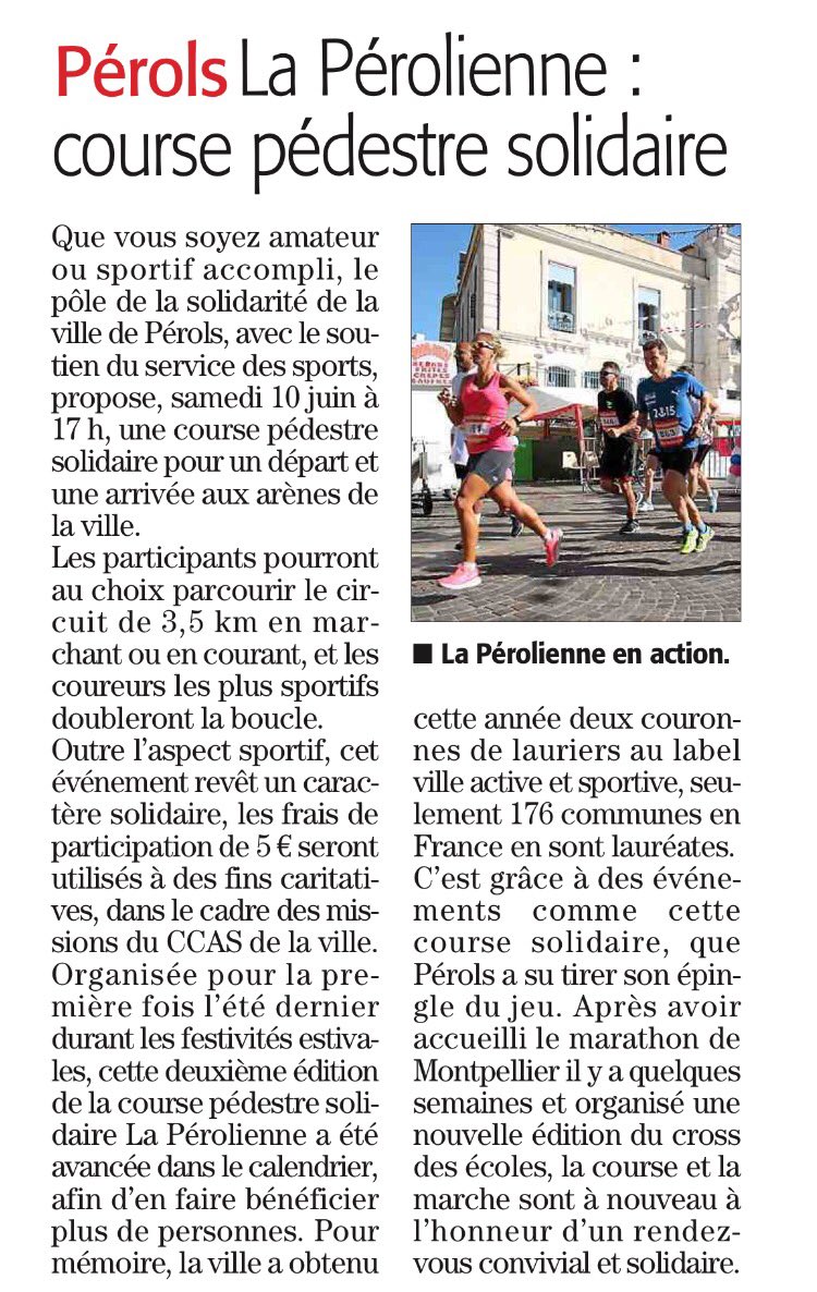 Aujourd'hui course solidaire du #CCAS à #Pérols on vous attends dans les arènes à partir de 15h30 pr les inscriptions ! Départ course 17h30